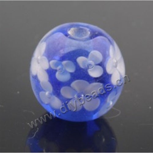 Bead,Japan lampworked glass,blue with fower, 14x14mm round.mini order 100pc 