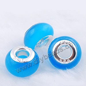 Bead,big-hole beads ,cat's eye glass and brass grommets,turquoise blue,9x14mm rondelle with 5mm hole,sold per pkg of 10ps