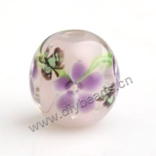 Bead,Japan lampworked glass,white with flower, 12x12mm round.mini order 100pc 