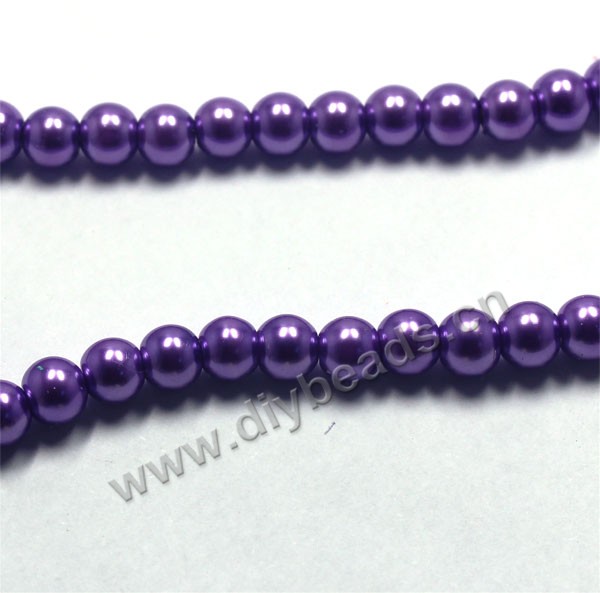 Bead, glass pearl, purple, 8mm round. Sold per pkg of 10 strands.