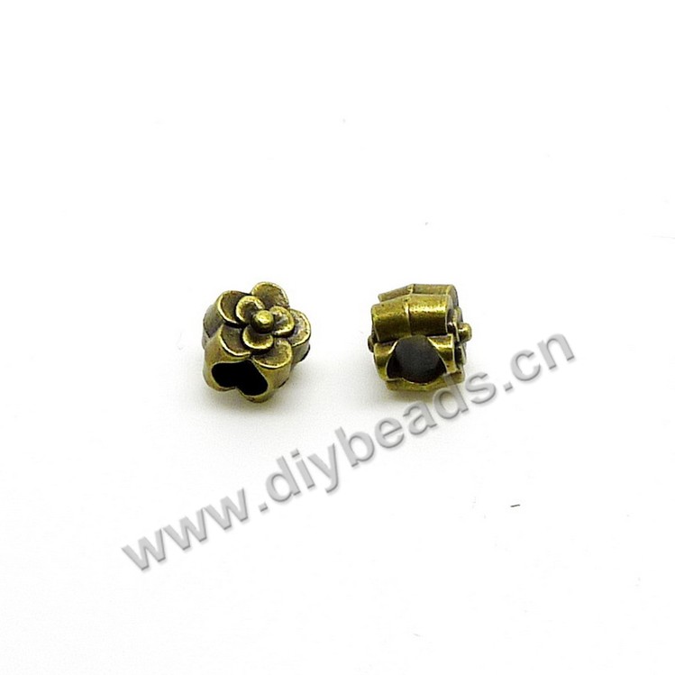 Bead, big-hole beads,alloy flower,9.5x8.5x9mm,5mm hole. Sold per pkg of 500ps