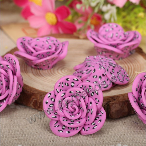 Bead, polymer clay,purple,30x12mm leopard grain rose. Sold per pkg of 10.