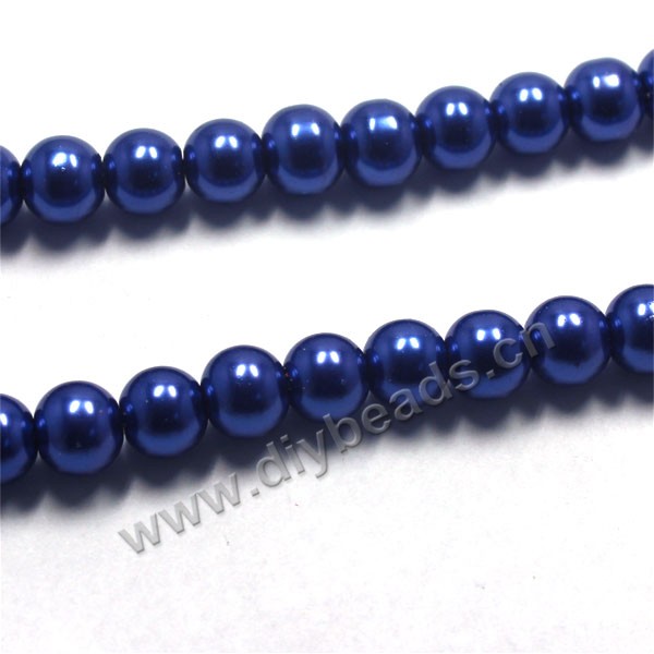 Bead, glass pearl, blue, 8mm round. Sold per pkg of 10 strands.