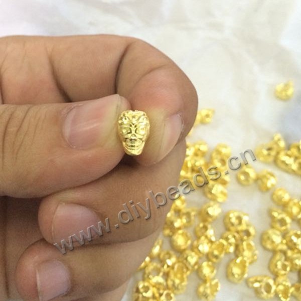 Bead, 925 sterling silver,24k gold plated skull beads,   Sold per pkg of 1 bag-10 pieces.