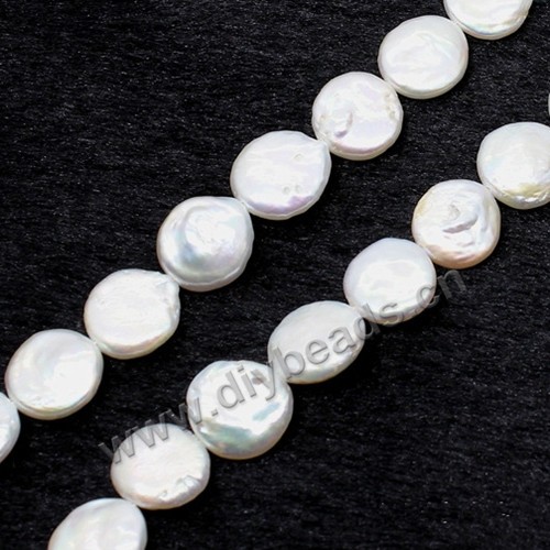 Pearl broque, cultured freshwater, white, 11-12mm flat round. Sold per pkg of 1 bag-(2 strands).
