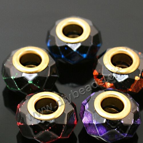 Bead,big-hole beads,glass with brass grommets,5 colors,11x14mm rondelle,5mm hole,sold per pkg of 30ps