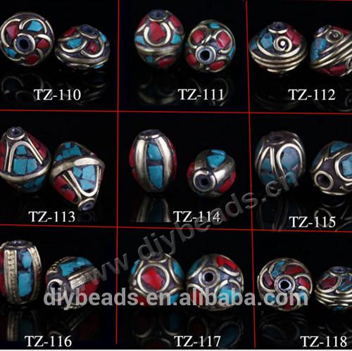 Fashion tibetan brass turquoise coral beads,pure handmade nepal brass spacer beads,sold per pkg of 50pcs