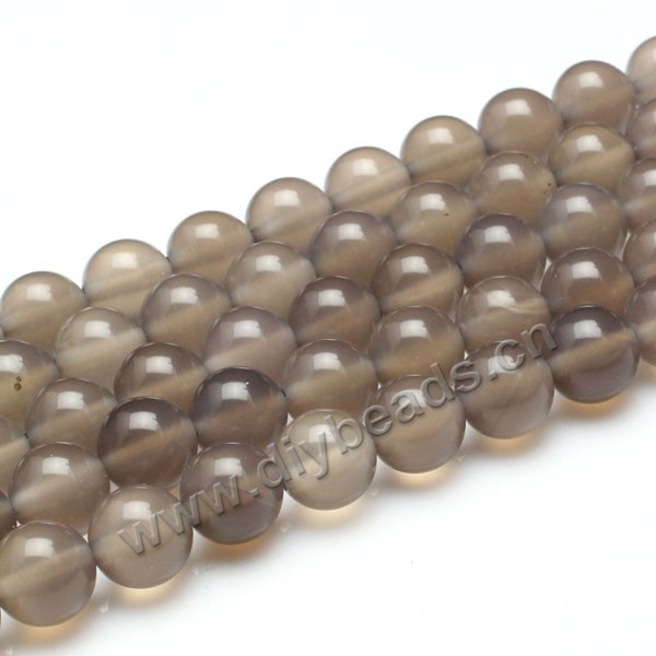 Bead,agate,grey,smooth 8mm round, Sold per one strand.