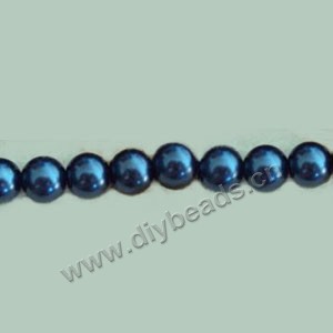 Bead, glass pearl, blue, 10mm round. Sold per pkg of 10 strands.