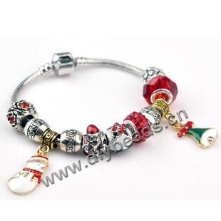 Bracelet,alloy, Beaded bracelet ,Christmas style with jinglre bell, Sold per pkg of 10ps