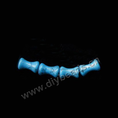 Bead, turquoise (imitation), 10x6mm bamboo. Sold per 15-inch strand,approximately  38ps.