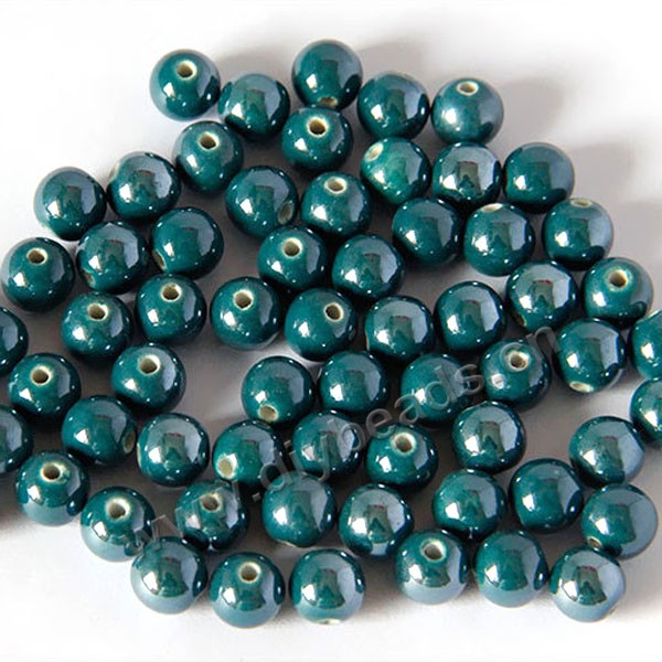 Bead , fancy glaze porcelain,blue, 8mm round. Sold per pkg of 50 beads. 