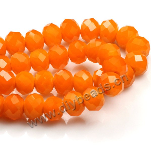 Bead, glass, orange, 6*8mm faceted rondelle, sold per pkg 5 strands-(72ps/strand).