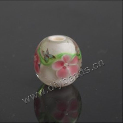 Bead,Japan lampworked glass,white with flower, 12x12mm round.mini order 100pc 