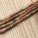 Bead, unakite (natural), 5*8mm round tube. Sold per 16-inch strand