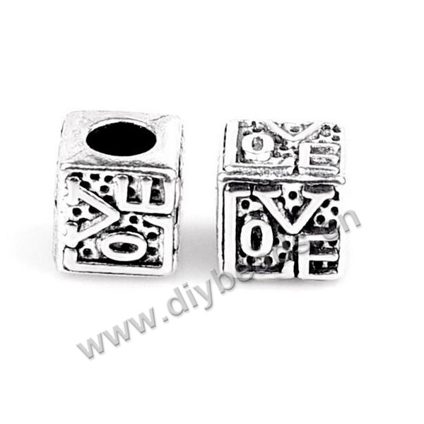 Bead,big-hole beads,cube love shape beads,alloy beads,Sold per pkg of 5ps