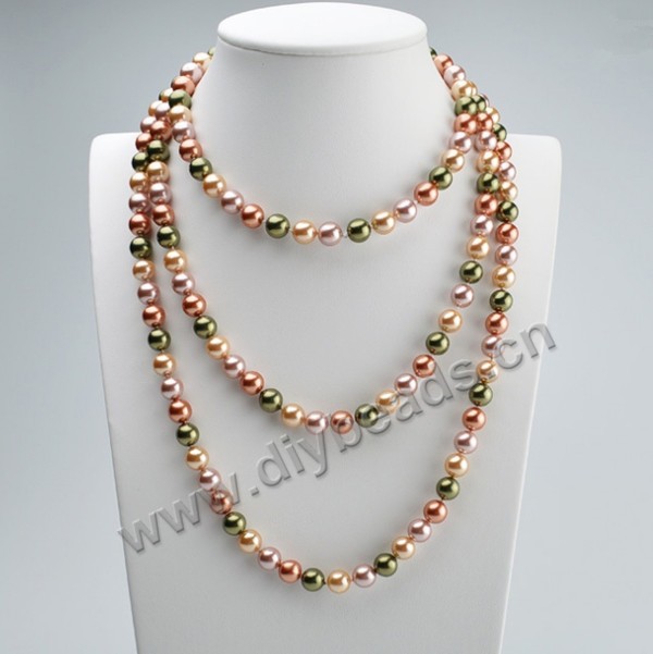 Shell Pearl Necklace, mother of pearl beads, mixed color, 10mm round. Sold per 47-inch.