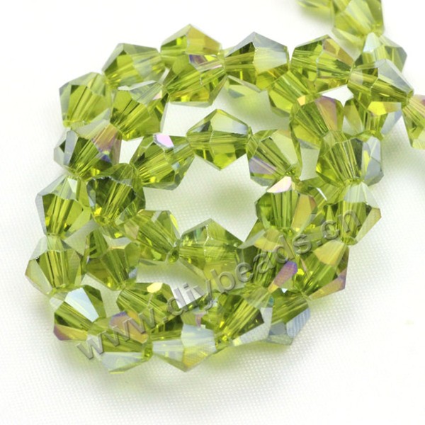 beads, glass, olive green AB, facted bicone beads, 8mm, sold per package of 5 strands-(40pcs/strand).