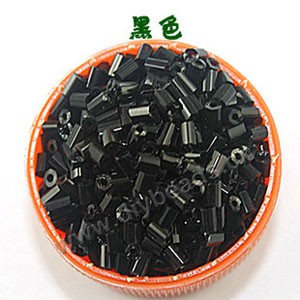 Bugle bead, glass,opaque,black ,#1(2x2mm) beads. Sold per pkg of 80 grams,approximately 4,500ps.