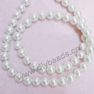 Bead, glass pearl, white, 6mm round. Sold per pkg of two 16-inch strands.