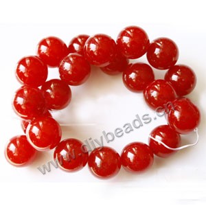 Bead, red "jade" (dyed), 18mm round. Sold per 15-inch strand