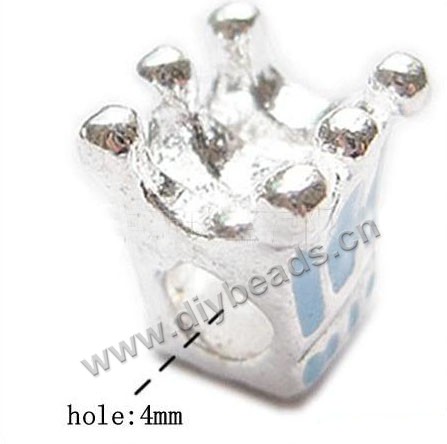 Bead, big-hole beads,pewter and enameled , turquoise blue, 10.5x9mm double-side crown with 4mm hole. Sold per pkg of 10ps