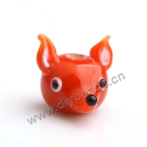 Bead,lampworked glass,orange fox head, 15*19mm. Sold per pkg of 5.