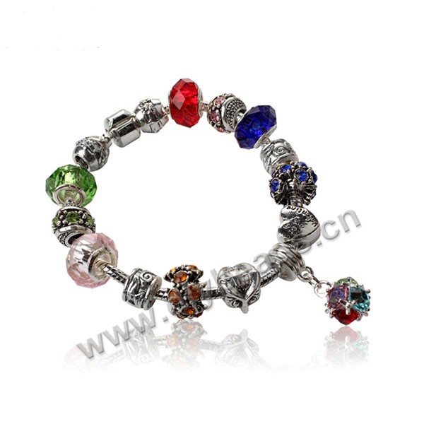 Bracelet,alloy and crystal,mixed color ,large hole beads,Sold per package of 1 piece