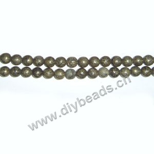 Bead, pyrite (natural), 4mm round, Mohs hardness 6. Sold per 16-inch strand.