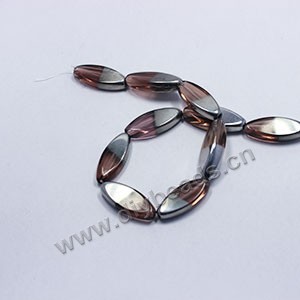 Bead, silver-plated glass,medium purple, 30x12mm flat oval. Sold per pkg of ten 13-inch strand.