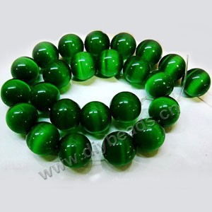 Bead, cat's eye glass,green, 16mm round, quality grade. Sold per 14.5-inch strand,approximately 25 beads