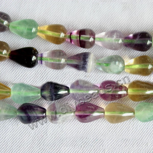Bead, rainbow fluorite (natural), 10x16mm teardrop. Sold per 15-inch strand.
