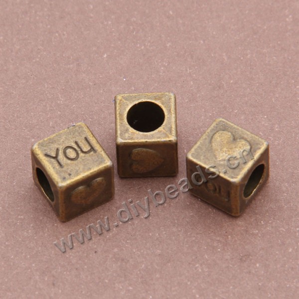 Bead, big-hole beads,zinc alloy, bronze, 7*7mm, 4mm hole. Sold per pkg of 5 bags-50pcs/bag.