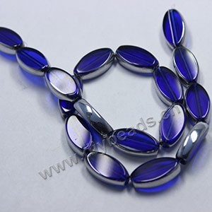 Bead ,silver-plated glass, royal blue, 19x10mm flat oval. Sold per pkg of ten 31cm strand.