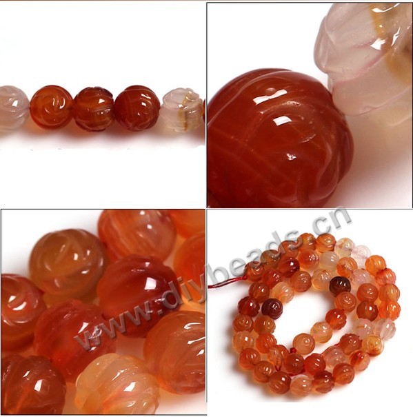 Bead, red agate (heated), 8mm carved double side flower,  Sold per 15-inch strand.