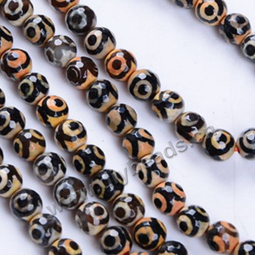 Bead,three eyes agate,black and yellow color,6mm round, Sold per one strand.