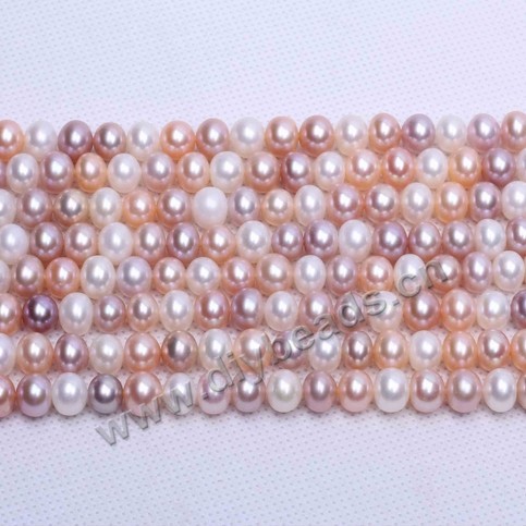 Pearl, cultured freshwater(natural), mix color, 8-9mm nearly round, AAA grade. Sold by per 1 strand.