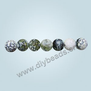 Bead, green fire crackle agate (D/H), 10mm  faceted round. Sold per 16-inch strand.