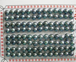 Pearl, cultured freshwater ,black (dyed), 6.5-7mm half-drilled button, AAA grade.Sold per pkg of 80 pairs