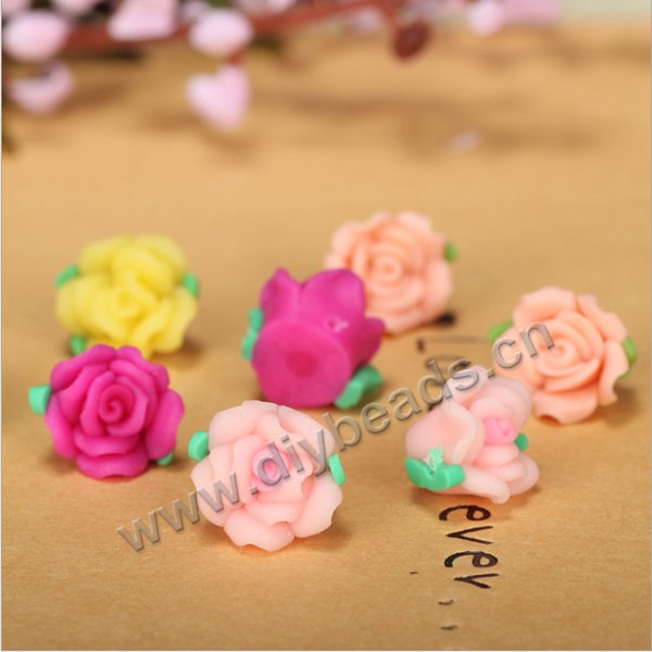 Bead, polymer clay,mixed color,12x10mm rose flower. Sold per pkg of 5.