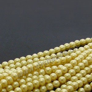 Bead, glass pearl, light yellow, 4mm round. Sold per pkg of two 16-inch strands.