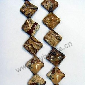 Bead, picture jasper (natural), 25mm faceted diamond, Mohs hardness 6-1/2 to 7. Sold per 16-inch strands