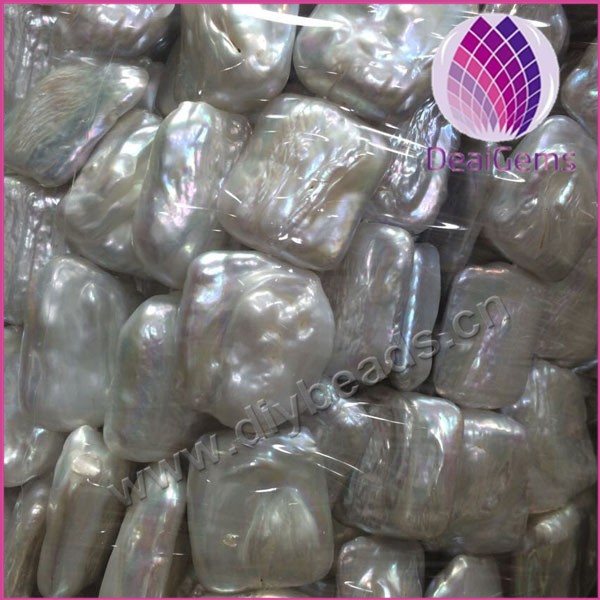 Pearl, cultured freshwater,white,20*20mm square, AAA grade. Sold per bag of one strand