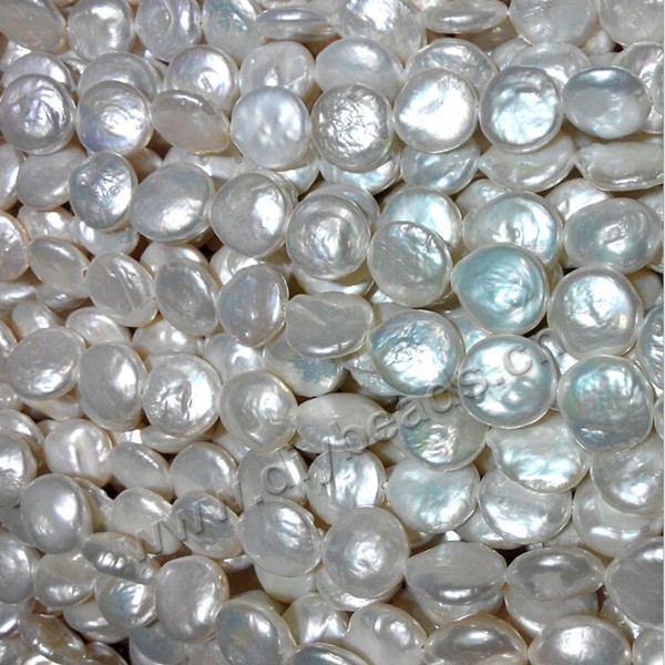 Pearl broque, coin shape pearls cultured freshwater, white, AA 12--13mm flat round. Sold by strands.