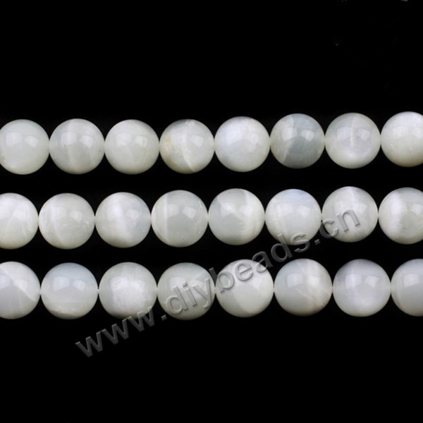Bead, natural moonstone, white, 10mm round. Sold per 15-inch strand.