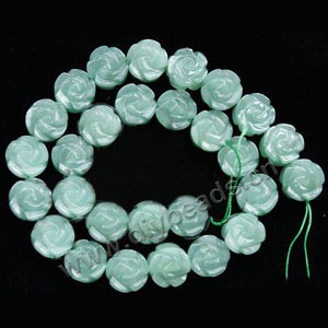 Bead, green aventurine (natural), 14x14mm carved flower. Sold per 15.2-inch strand