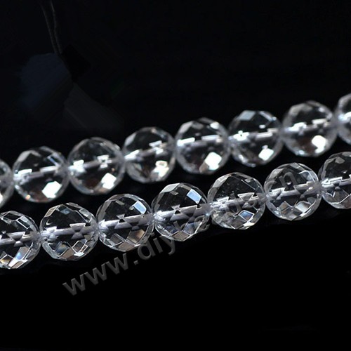 Bead,clear quartz crystal (natural), 12mm 64faceted round. Sold per 14-inch strand