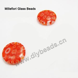 bead,millefiori glass,orange/white ,14x14x3mm flat round,approximately 26ps/strand 
