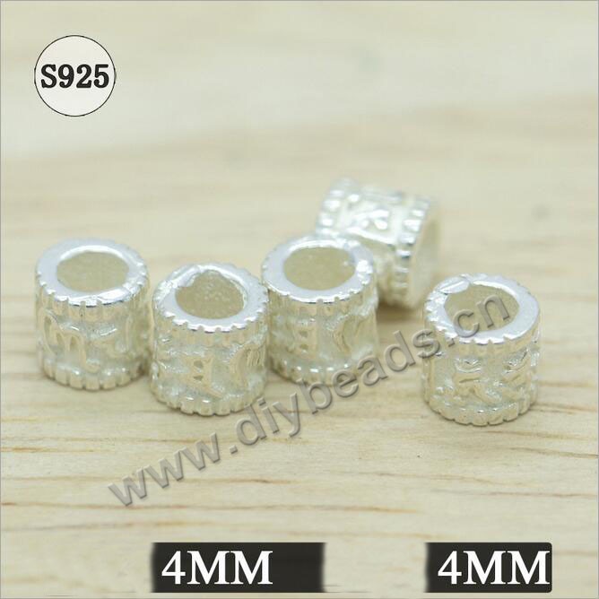 Bead,large-hole beads,925 sterling silver big-hole beads,6mm spacer beads DIY jewelry findings ,Sold per pkg of 50pcs