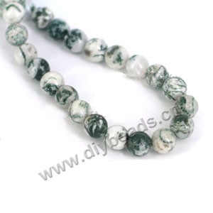 Bead, tree agate (natural), 10mm round. Sold per 15-inch strand.